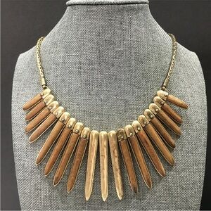 Lucky Brand Hammered Wood & Gold Boho Necklace